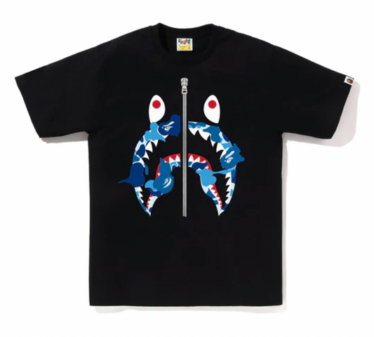 BAPE ABC CAMO REBUILD SHARK TEE BLACK/BLUE