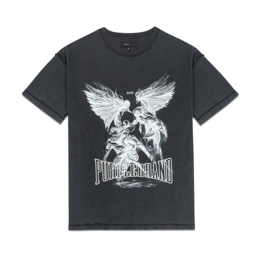 Purple Brand Angel Graphic Textured Inside Out Tee Black
