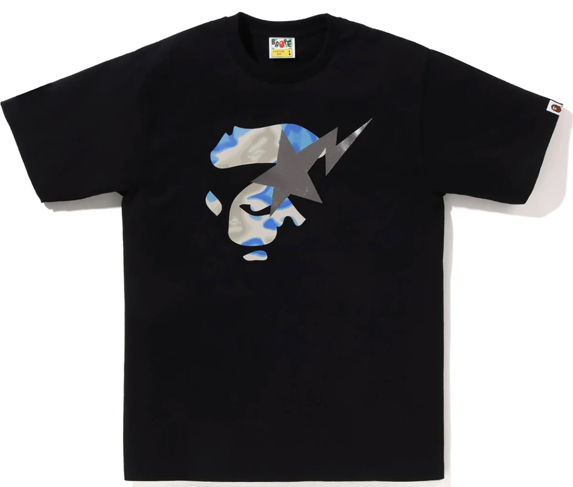 BAPE Liquid Camo Ape Face STA Tee Black/Blue