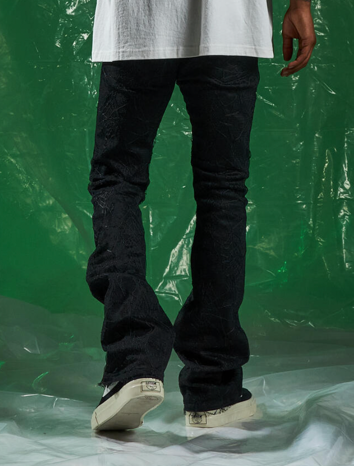 Embellish Spider Flare Black Denim Jeans