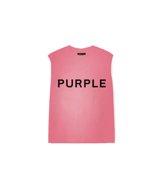 Purple Brand Basic Logo Textured Jersey Sleeveless Tee Pink/White