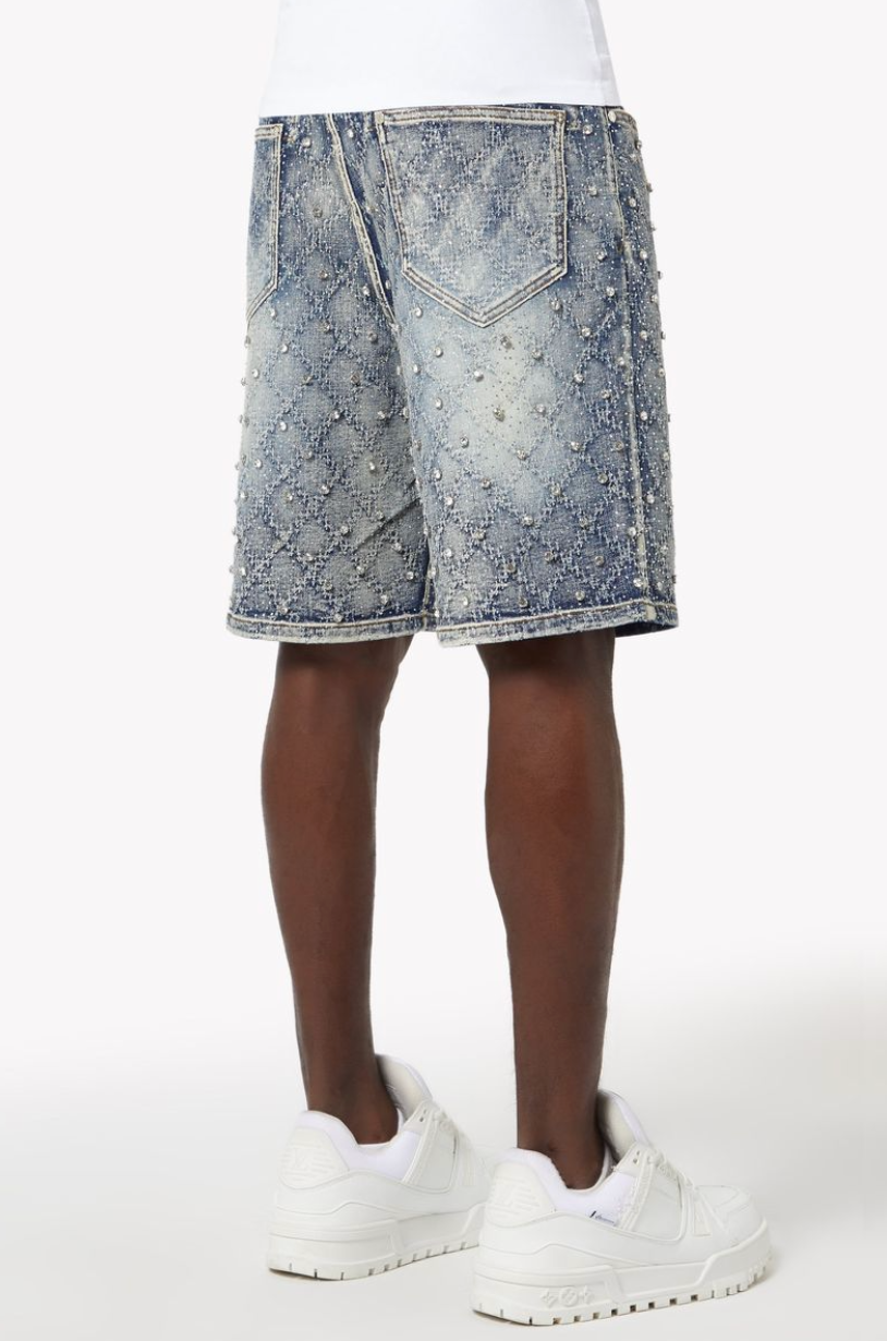 Guapi Aqua Blue Embellished Denim Shorts