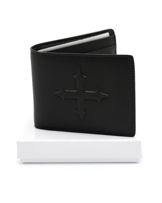 EVOL+VE '+' LOGO LEATHER BI-FOLD WALLET BLACK