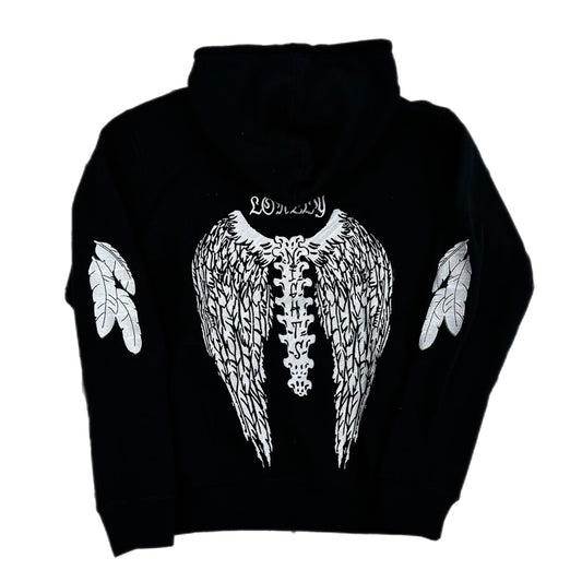 Lonely Nights Embroidered Curved Logo Hoodie Black/White