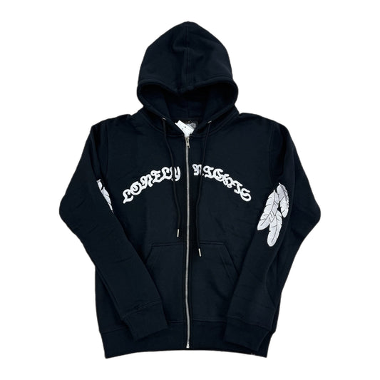 Lonely Nights Embroidered Curved Logo Hoodie Black/White