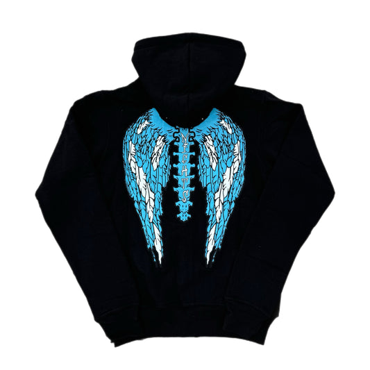 Lonely Nights Circle Logo Wings Zip-Up Hoodie Black/White/Blue