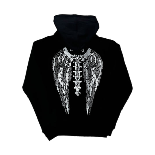 Lonely Nights Circle Logo Wings Zip-Up Hoodie Black/White/Grey