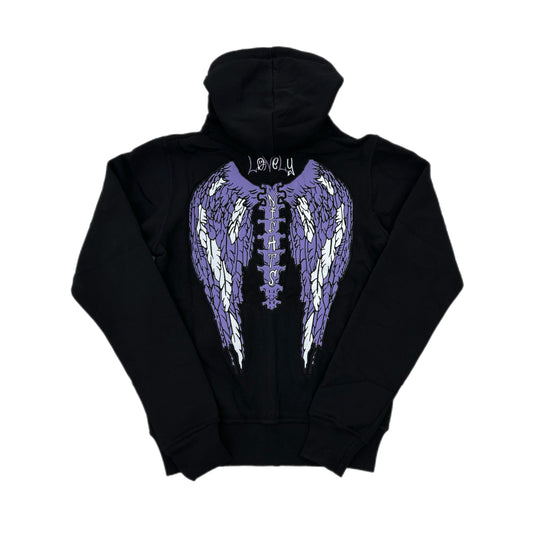 Lonely Nights Circle Logo Wings Zip-Up Hoodie Black/White/Purple