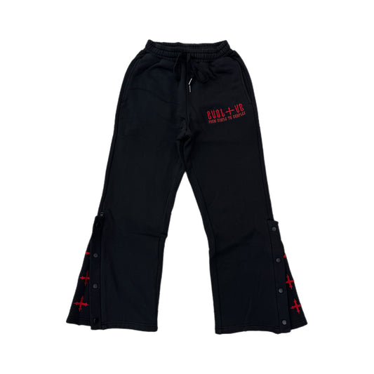 EVOL+VE From Simple To Complex Snap-Up Flare Sweatpants Black/Red
