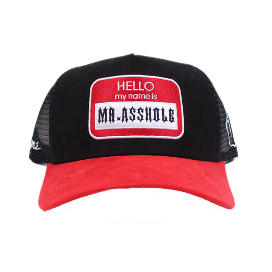 EVOL Mr. Asshole Trucker Hat Red/Black/White (Suede Edition)
