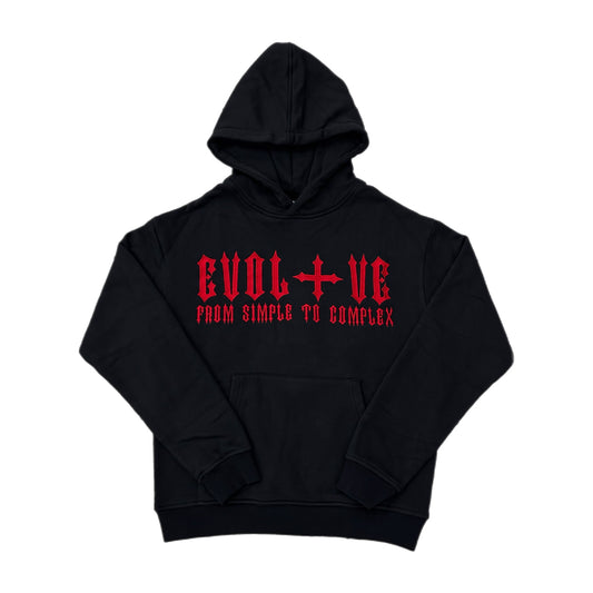 EVOL+VE From Simple To Complex Zip-Up Embroidered Hoodie Black/Red