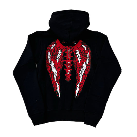 Lonely Nights Circle Logo Wings Zip-Up Hoodie Black/White/Red