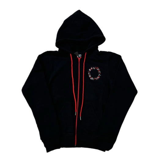 Lonely Nights Circle Logo Wings Zip-Up Hoodie Black/White/Red