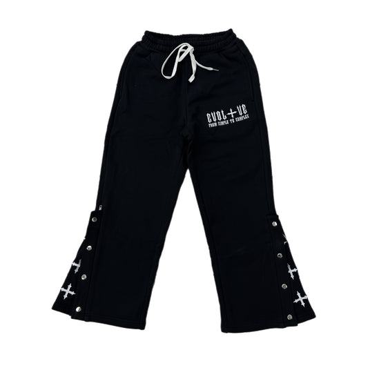 EVOL+VE From Simple To Complex Snap-Up Flare Sweatpants Black/White