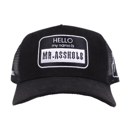 EVOL Mr. Asshole Trucker Hat Black/White (Suede Edition)