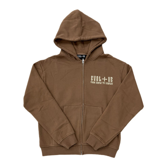 EVOL+VE From Simple To Complex Zip-Up Embroidered Hoodie Brown/Cream