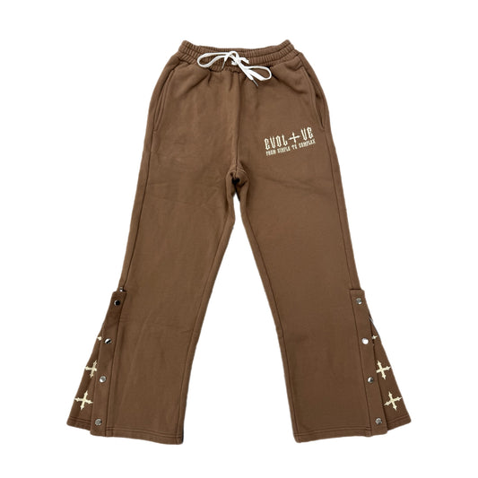 EVOL+VE From Simple To Complex Snap-Up Flare Sweatpants Brown/Cream
