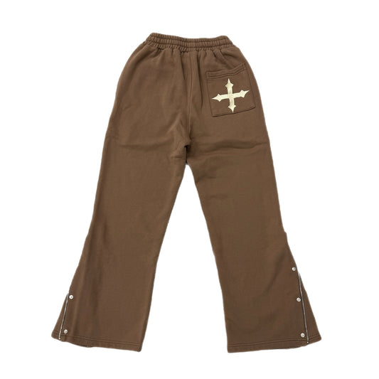 EVOL+VE From Simple To Complex Snap-Up Flare Sweatpants Brown/Cream