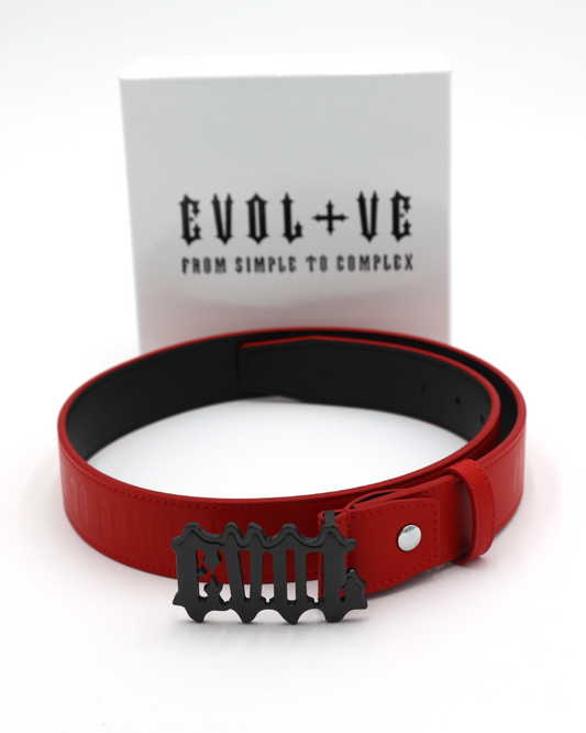 EVOL+VE 'FROM SIMPLE TO COMPLEX' LEATHER BELT RED