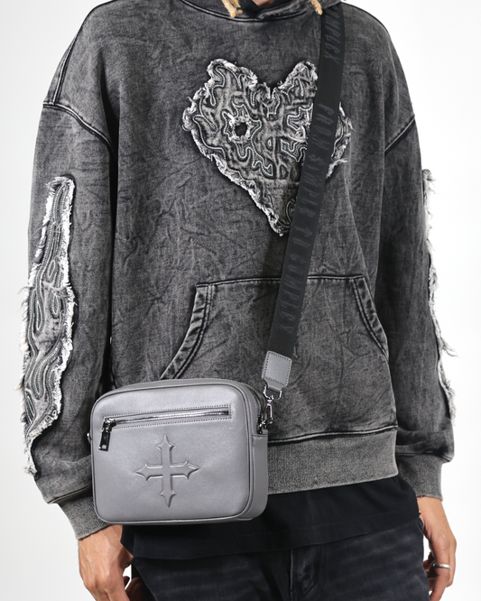 EVOL+VE 'FROM SIMPLE TO COMPLEX' LEATHER SIDE BAG GREY