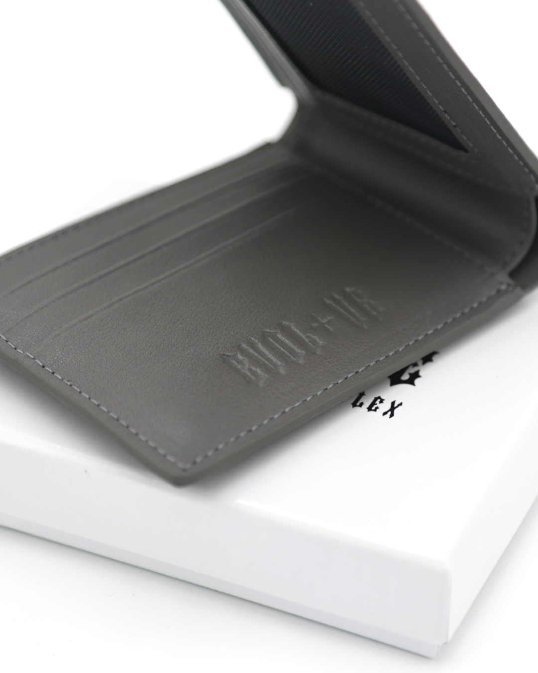 EVOL+VE '+' LOGO LEATHER BI-FOLD WALLET GREY