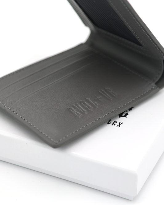 EVOL+VE '+' LOGO LEATHER BI-FOLD WALLET GREY