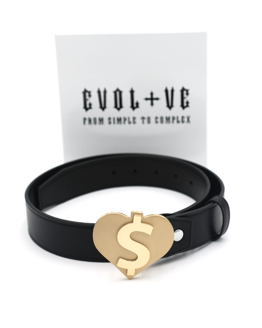 EVOL+VE HEART LOGO LEATHER BELT BLACK/GOLD