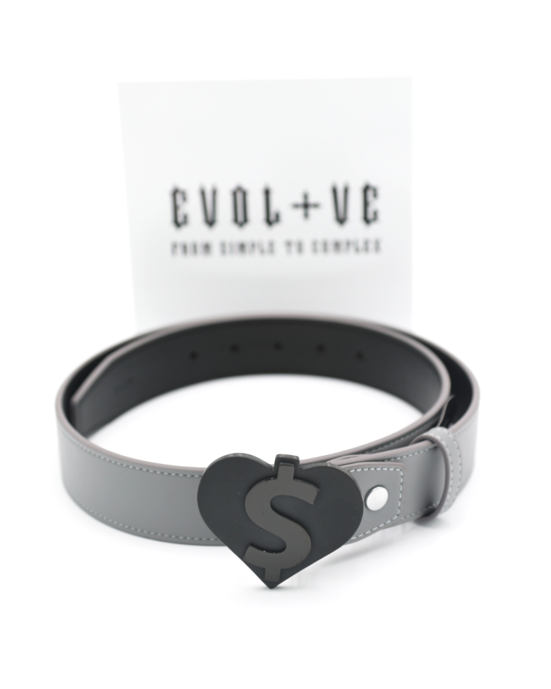 EVOL+VE HEART LOGO LEATHER BELT GREY/BLACK (REVERSIBLE)