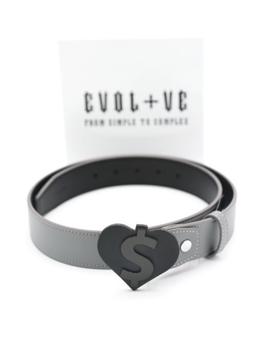 EVOL+VE HEART LOGO LEATHER BELT GREY/BLACK (REVERSIBLE)