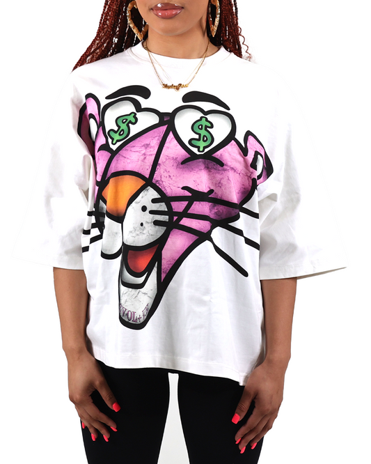 EVOL+VE Pink Panther "I'm Him" Boxy Tee White