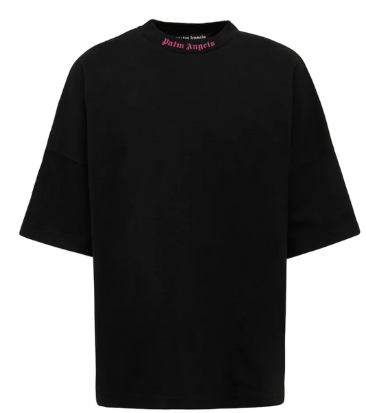 Palm Angels Logo Print Black and Pink Shirt