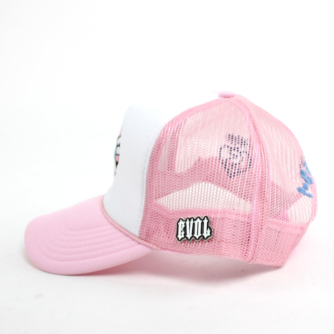 EVOL FLOWER TRUCKER HAT PINK/BABY BLUE
