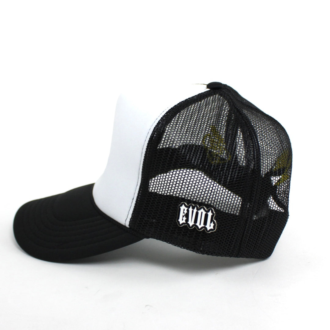 EVOL FLOWER TRUCKER HAT BLACK/WHITE/YELLOW