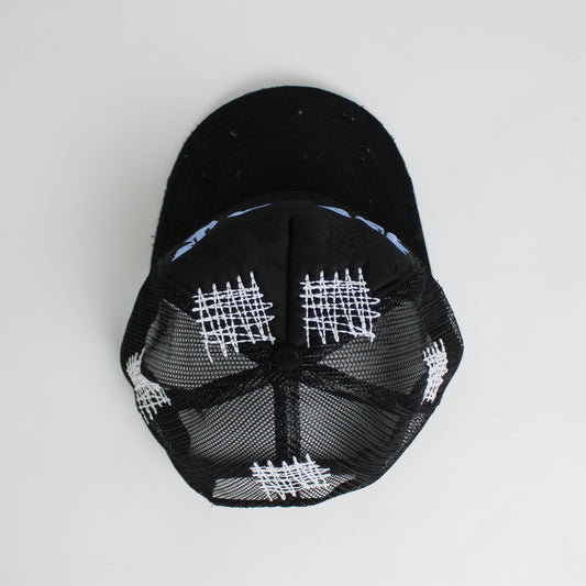 PAIN IS PURE 'PURE' LOGO NEEDLE REPAIR TRUCKER HAT BLACK/BLUE