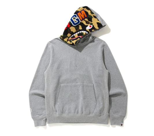 BAPE Shark Half Zip Pullover Hoodie Gray