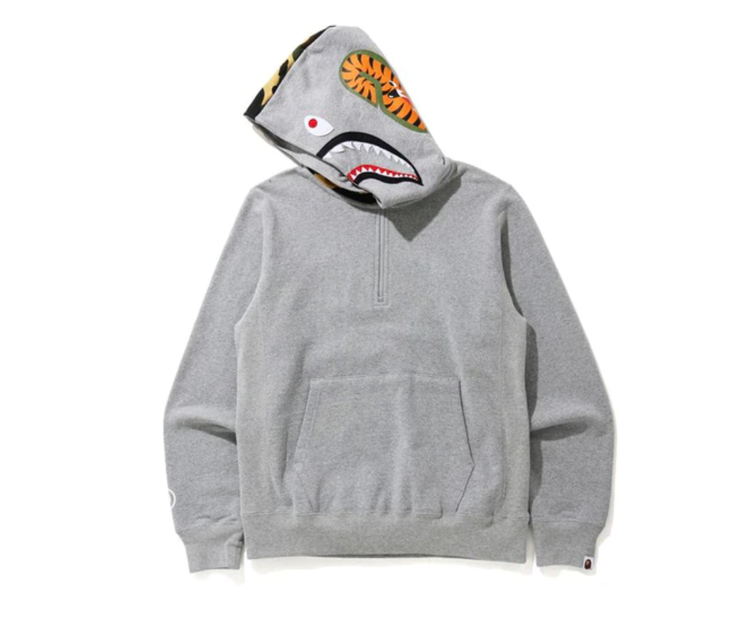 BAPE Shark Half Zip Pullover Hoodie Gray