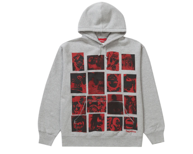 Supreme Collage Grid Hooded Sweatshirt Heather Grey