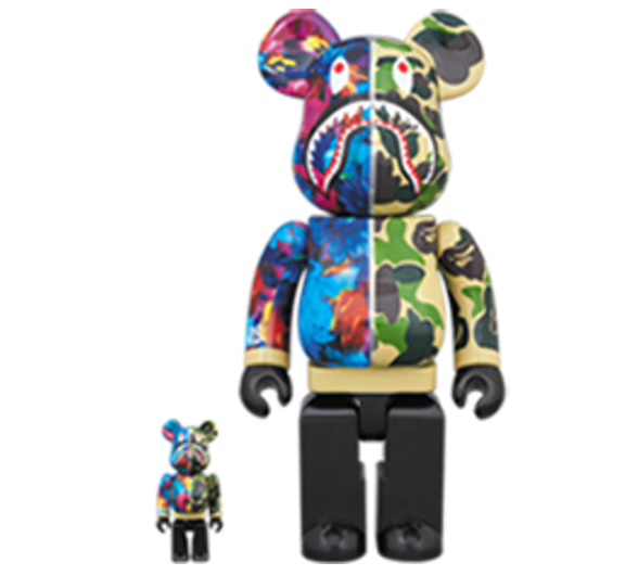 Bearbrick x Bape x Mika Ninagawa Shark 100% & 400% Set Green