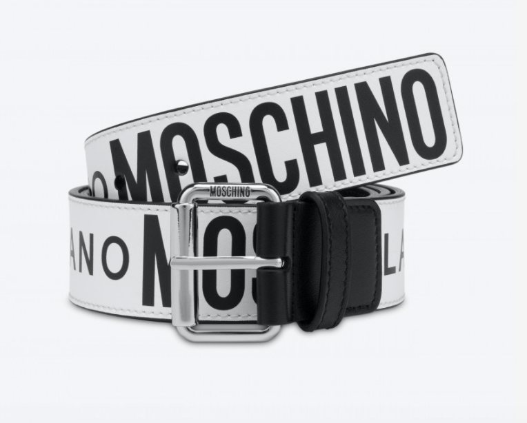 Moschino Allover logo Belt White & Black