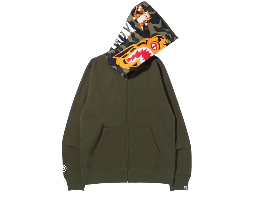 BAPE Tiger Full Zip Hoodie (FW21) Olivedrab