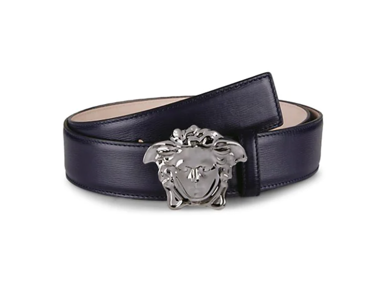 Versace Palazzo Medusa Buckle Leather Belt Navy/Silver