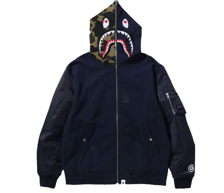Bape military shark full zip hoodie black sales