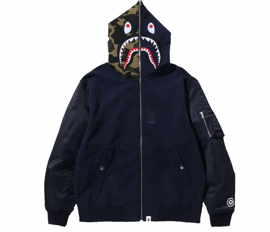 BAPE Military Shark Relaxed Fit Full Zip Hoodie Navy