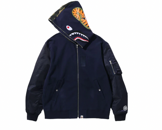 BAPE Military Shark Relaxed Fit Full Zip Hoodie Navy
