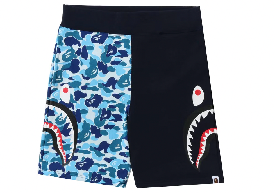 Bape ABC Camo Side Shark Sweat Shorts Blue – Upper Level 916