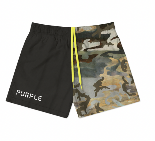 Purple Brand Black/impressionist Camo Color Block Swim Shorts