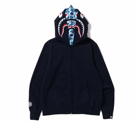 BAPE ABC Camo Shark Wide Fit Full Zip Double Hoodie Navy