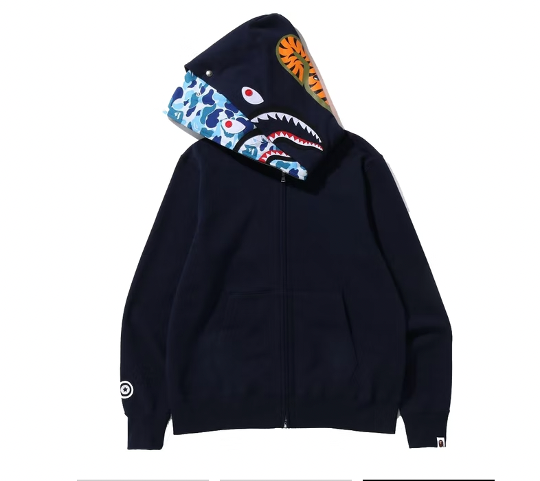 BAPE ABC Camo Shark Wide Fit Full Zip Double Hoodie Navy