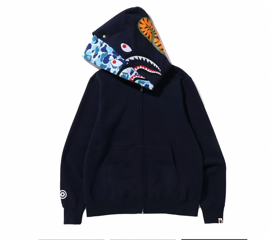 BAPE ABC Camo Shark Wide Fit Full Zip Double Hoodie Navy