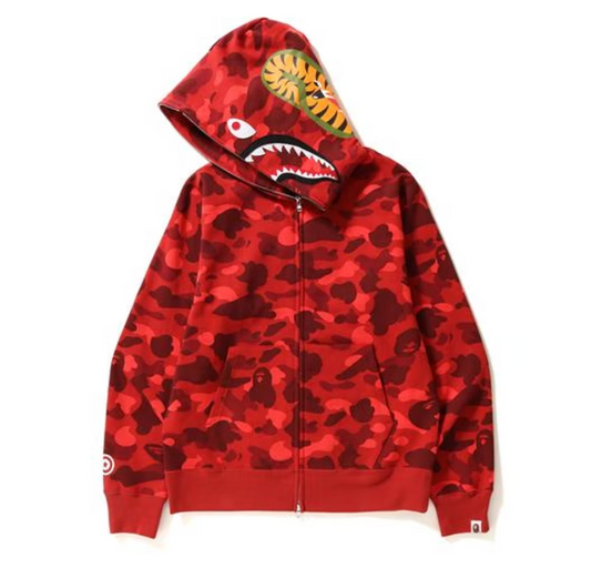 BAPE Color Camo Shark Full Zip Hoodie Red